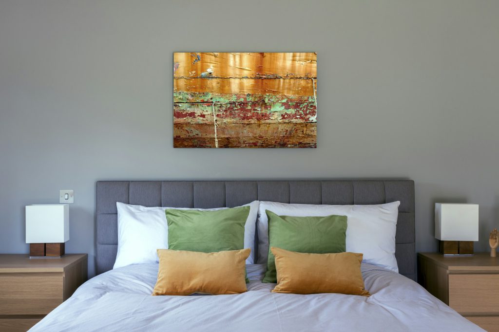 Bed and wall art in modern bedroom